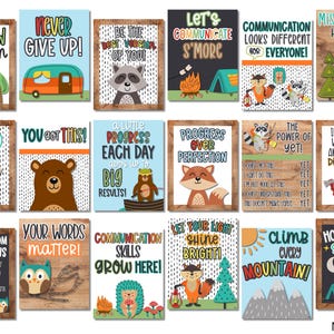 May include: A set of 12 colorful printable posters with woodland animal illustrations and motivational messages. The posters feature phrases like "Grow Your Own Way!" and "Let Your Light Shine Bright!"
