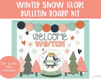 Winter Bulletin Board Kit, New Year Bulletin Board, Winter Classroom Decor, Snow Globe Bulletin Board, Printable Door Decorations