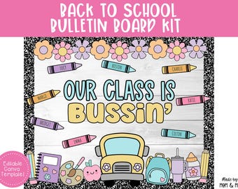 Back to School Bulletin Board, Composition Notebook Classroom Theme, Printable Pastel Classroom Decor, Canva Template, Instant Download