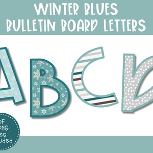 Cartas imprimibles del tablón de anuncios, decoración del aula de invierno, letras A-Z del alfabeto de fuente principal, puntuación y números, tablón de anuncios de invierno