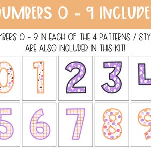 May include: A set of number cards, 0-9, in various patterns. The numbers are displayed in a grid, each with a unique design, including ghost, pumpkin, and plaid patterns. The text "NUMBERS 0 - 9 INCLUDED" is at the top.