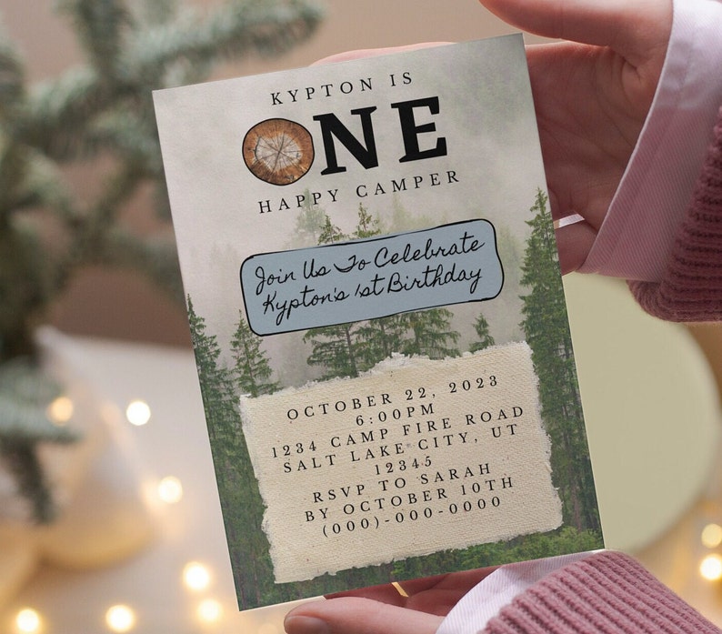 Happy Camper Birthday Invitation, First Birthday, Camping Theme Party ...