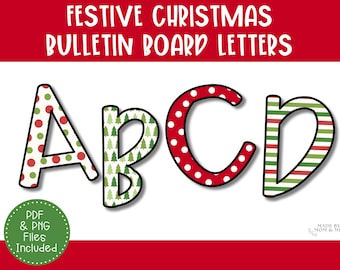 Printable Bulletin Board Letters, Christmas Classroom Decor, Primary Font Alphabet A-Z Letters, Punctuation & Numbers, Holiday Decorations