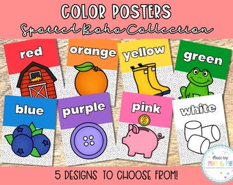 Color Posters Classroom Decor, Boho Classroom Theme, Preschool Kindergarten Poster for Teachers, Playroom Decor, Homeschool Printable