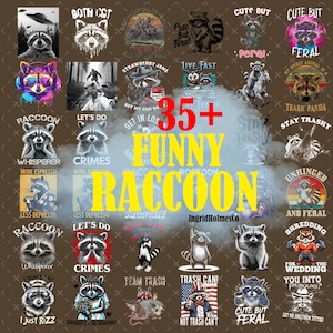 35+Retro Sarkastischer Waschbär PNG Bundle, Lustiges Waschbär Design PNG, Trendy Waschbär Sublimation PNG, Lustiges Tier PNG, Trendiges Design PNG