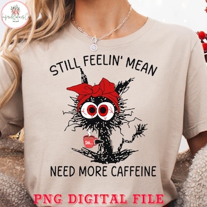Funny Coffee Black Cats PNG| 12 Clipart Images to Design Funny PNG| Commercial Use | Instant Download