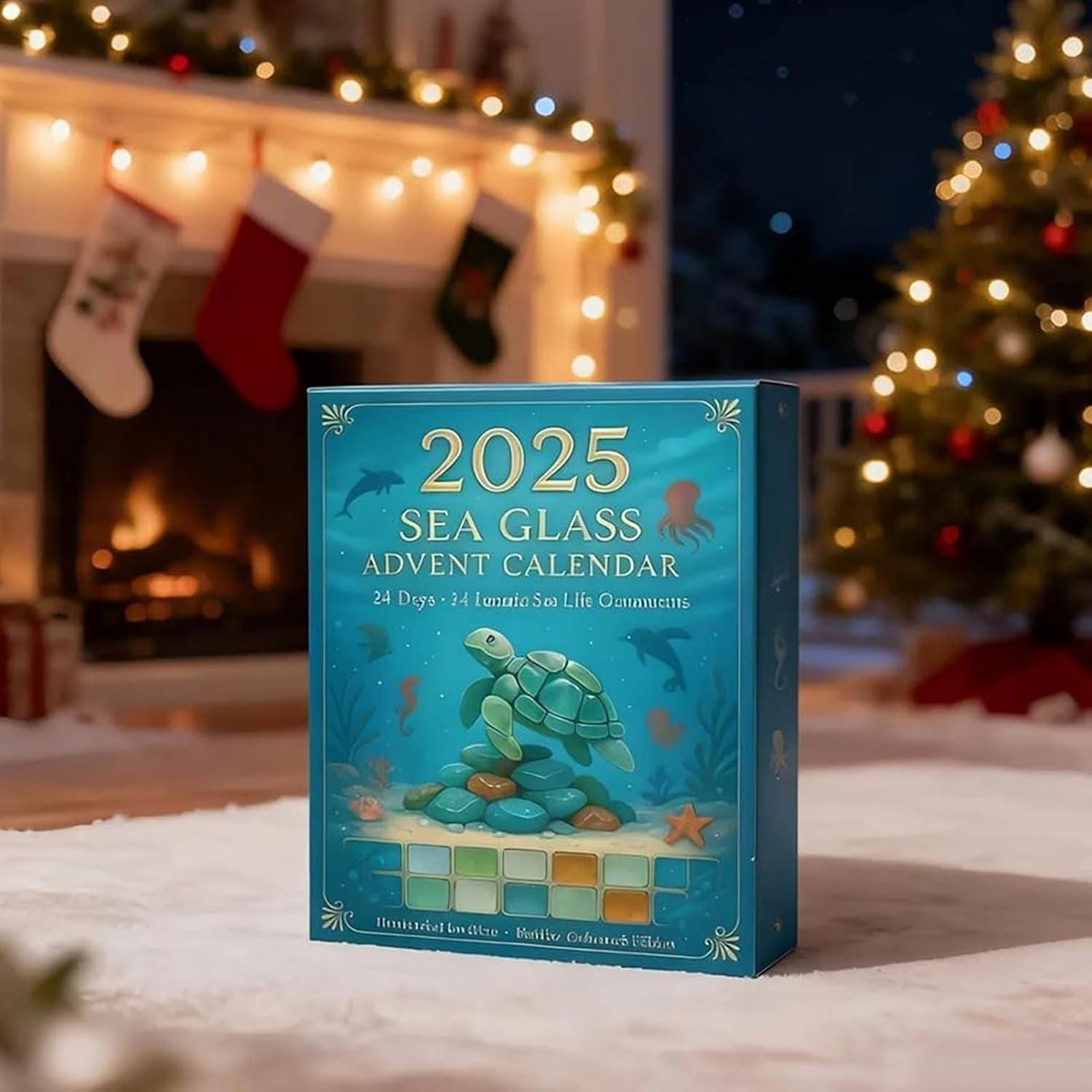 Discover Sea Glass Advent Calendar 2025, Beach Themed Christmas Gift, 24 Ocean Ornaments, Holiday Decor Countdown, Christmas Gift
