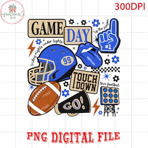 Retro Game Day PNG, Football Season PNG, Blue & Gold Yellow PNG, Custom School Colors, Png, Trendy Touchdown Shirt Design Print Sublimation