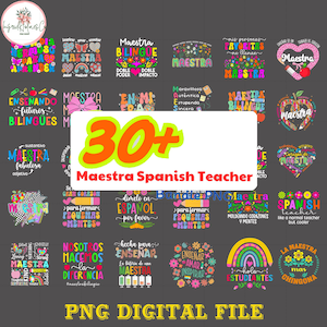 30+ Maestra Bundle Png, Spanish Teacher Bundle, Bright doodle Teacher Life Png, Teacher Appreciation Gift, Maestra Back To School Png