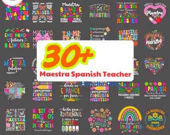 30+ Maestra Bundle Png, Spanish Teacher Bundle, Bright doodle Teacher Life Png, Teacher Appreciation Gift, Maestra Back To School Png