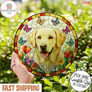 Custom Dog Portrait Stained Glass Suncatcher, Pet Memorial Stained Glass Photo Suncatcher, Dog Memorial Gift, Dog Loss, Pet Loss Gift