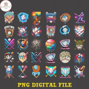36+ Baseball Ice Cream Drip Bundle PNG, Baseball Sport Team Digital File, Baseball Ice Cream Sprinkle Sublimation Digital Download