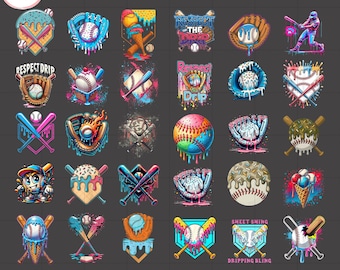 36+ Baseball Ice Cream Drip Bundle PNG, Baseball Sport Team Digital File, Baseball Ice Cream Sprinkle Sublimation Digital Download