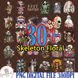 30+Retro Floral Skeleton Bundle Png, Funny Skeleton Halloween Png, Preppy Halloween Png, Halloween Skull Design, Spooky Season PNG