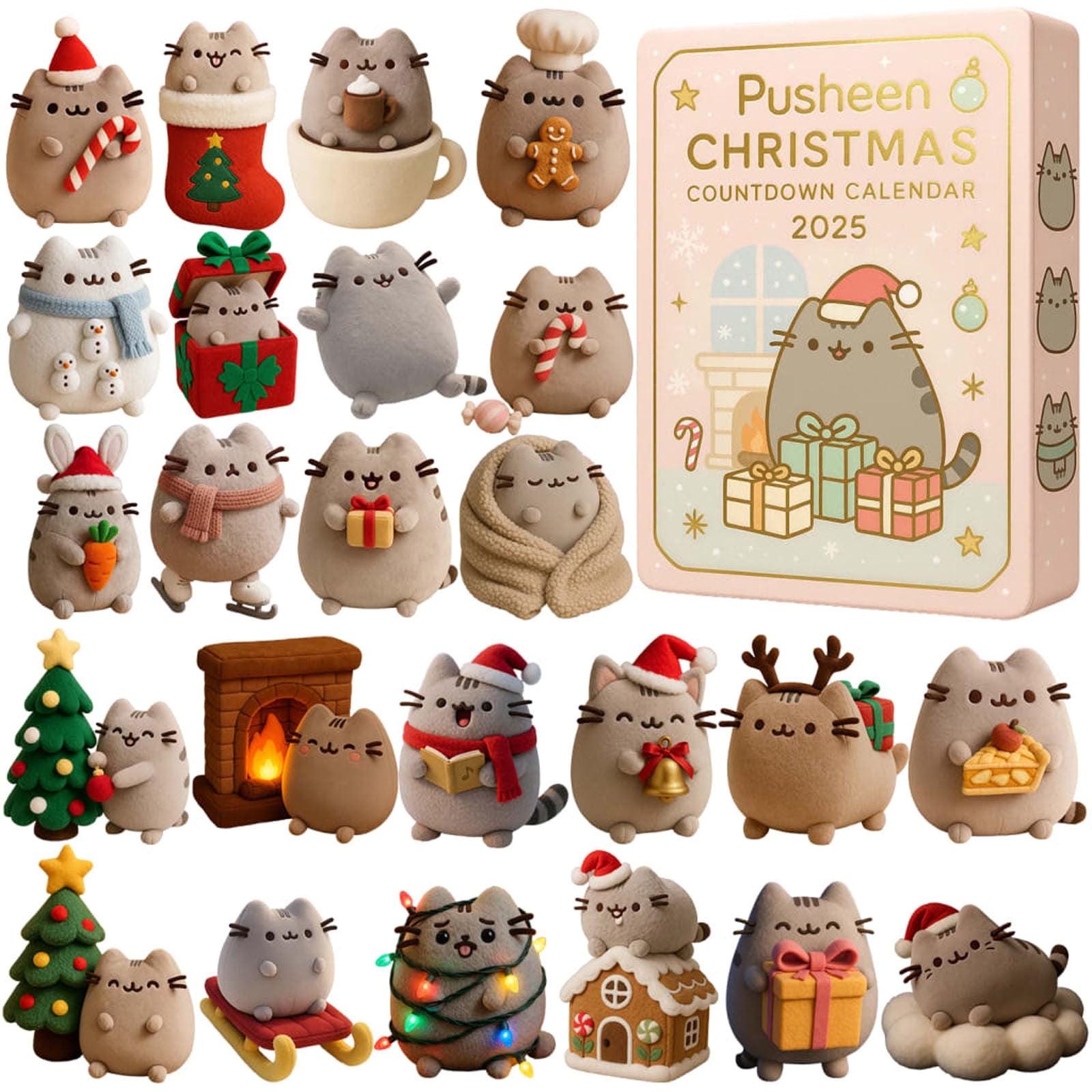 Discover Pusheen Advent Calendar 2025, Cute Cat Box, 24 Day Countdown, Christmas Gift, Gift for Kids, Christmas Decor