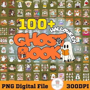 100+Ghost Books Halloween PNG, Cute Ghost Book Nerd, Ghost Halloween PNG, Reading Halloween, Teacher Png, Librarian Sublimation, Spooky PNG