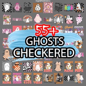 55+Checkered Ghost Bundle PNG, Retro Ghost PNG, Spooky Png, Halloween Shirt Design, Pink Halloween Girly Ghost Shirt Design, Halloween Png