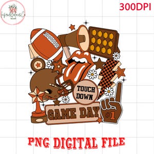 Football Collage PNG, Orange And Black Football Png, Football Season Sublimation Design, Game Day Touchdown Png, Retro Football Mama Png