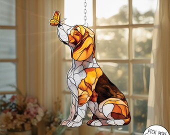 Attrape-soleil chien et papillon, Suspension de fenêtre pour chiot, Attrape-soleil personnalisé en acrylique, Cadeau pour amoureux des animaux, Décoration d'intérieur papillon