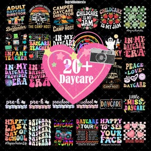 20 + Retro Kindertagesstätten-Bundle Png, Kindertagesstätten-Tour Png, Kita-Personal-Crew, Kinderbetreuer Png, niedliches Geschenk für Kindergärtnerin, lustiger Kleinkind-Lehrer PNG