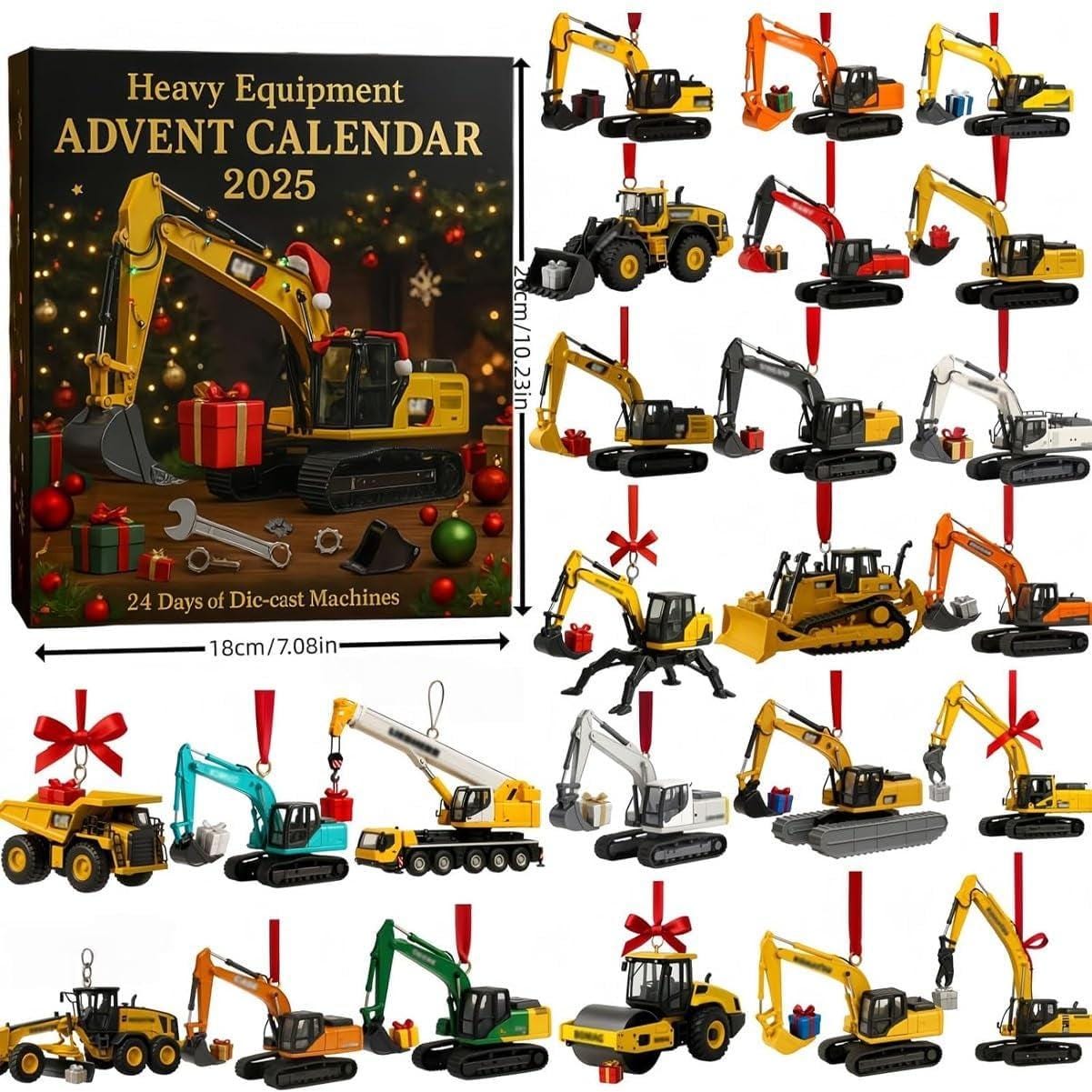 Discover Construction Vehicles 2D Acrylic Advent Calendar 2025, 24-Day Christmas Countdown with Mini Trucks and Diggers, Fun Gift for Kids & Families