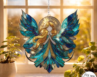 Attrape-soleil ange acrylique, Cadeau déco ange, Acrylique ange gardien, Suspension de fenêtre, Décoration de Noël faite main