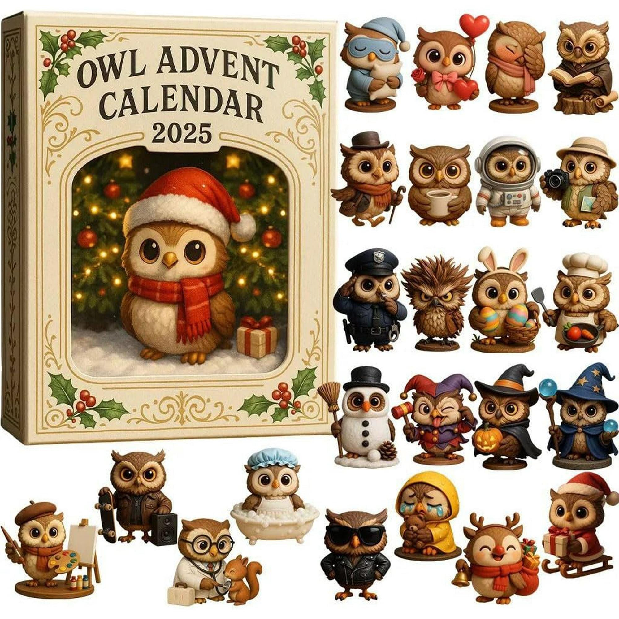 Discover Owl Advent Calendar 2025, 24-Day Woodland Christmas Countdown Box, Cute Acrylic Owl Figurines, Holiday Gift for Bird Lovers & Families