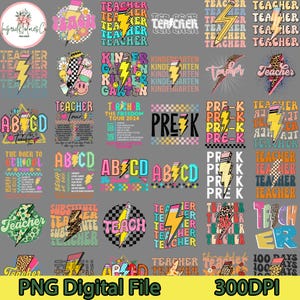 34+ Lightning Bolt Teacher Png, Back To School Png, Neon Teacher Shirt Png, Retro Teacher Png, Checkered Teacher Png, Teacher PNG, Trendy