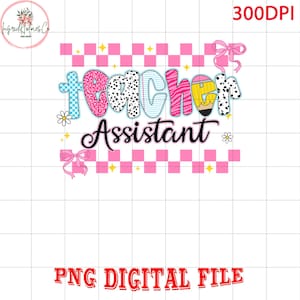 Teacher Assistant Back To School PNG, Teacher Assistant Checkered Sublimation Design Download, Teacher First Day of School PNG, Teacher