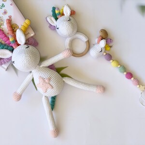 Unicorn Amigurumi Crochet Cotton Toy Baby’s First Organic Toy
