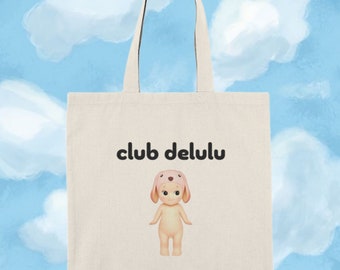 Sonny Angel "Club Delulu" Tote - 100% Natural Cotton Canvas | Sonny Angel Tote, Sonny Angel Gift, Rare Sonny, Unique Cute Gift, Gen-Z Gift