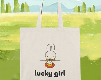 Fourre-tout Miffy "Lucky Girl Wishes" - Toile 100% coton naturel | Fourre-tout Miffy, cadeau Miffy, sac mignon unique, cadeau de fille chanceuse, cadeau de fille d'anniversaire