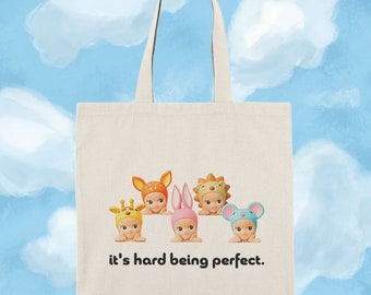 Sonny Angel "It's Hard being Perfect" Tote - 100% Natural Cotton Canvas | Sonny Angel Tote, Sonny Angel Gift, Rare Sonny, Unique Cute Gift