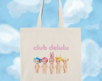 Sonny Angel "Club Delulu" Tote - 100% Natural Cotton Canvas | Sonny Angel Tote, Sonny Angel Gift, Rare Sonny, Unique Cute Gift, Gen-Z Gift