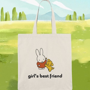 Miffy &quot;Girl&#39;s Best Friend&quot; Tote - 100% Natural Cotton Canvas | Miffy Tote, Miffy Gift, Unique Cute Bag, Funny Girl Gift, Birthday Girl Gift