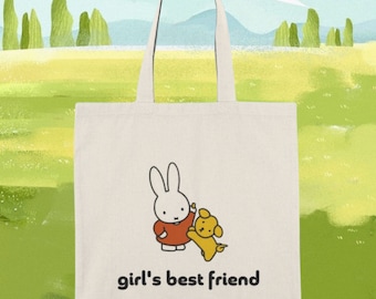 Miffy "Girl's Best Friend" Tote - 100% Natural Cotton Canvas | Miffy Tote, Miffy Gift, Unique Cute Bag, Funny Girl Gift, Birthday Girl Gift
