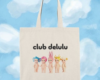Sonny Angel "Club Delulu" Tote - 100% Natural Cotton Canvas | Sonny Angel Tote, Sonny Angel Gift, Rare Sonny, Unique Cute Gift, Gen-Z Gift