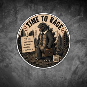 Godzilla Office Sticker, Time To Rage Kaiju Sticker, Work Burnout Humor, Monster Employee Vinyl Decal, Laptop Water Bottle Sticker