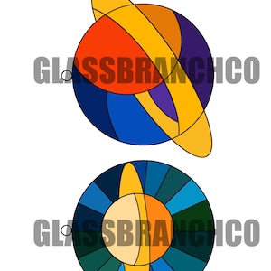 Beginner stained glass planet solar system pattern PDF  suncatcher panel window decor