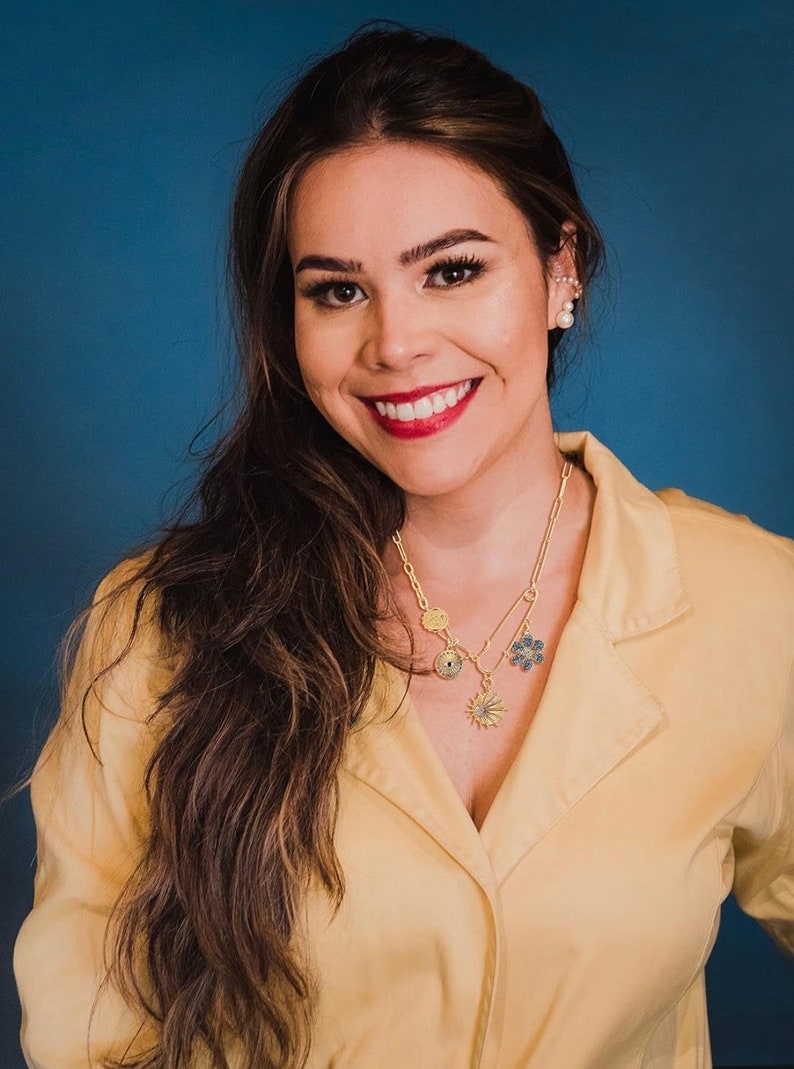 Evil Eye Necklace, Large Statement Piece Pendant, Paperclip Gold Necklace for Women, Gift for