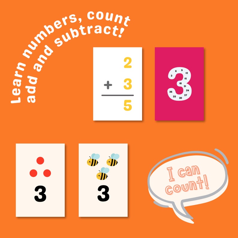 Number and Math Flashcards Learning Tool Educational Etsy