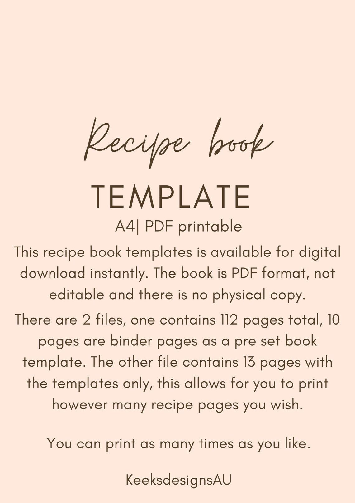 Recipe Book A4 Printable Printable Recipe Book, Digital Recipe Book ...