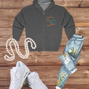 Football Season Hoodie Sweater. Go Go Go Dolphins - Miami Football - Black and Grey Unisex Heavy Blend™ Full Zip Hooded Sweatshirt