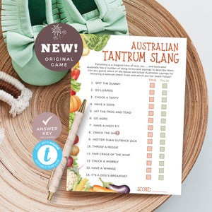 Locally Grown Baby Shower Australian Tantrum Slang True or False Game. Unique Game, Farmers Market Theme. Printable, Editable | LG01