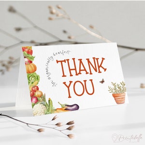 Farmers Market Thank You Card Tent Fold for Locally Grown Baby Shower Theme. Organically heartfelt thanks with vegetable produce | LG01