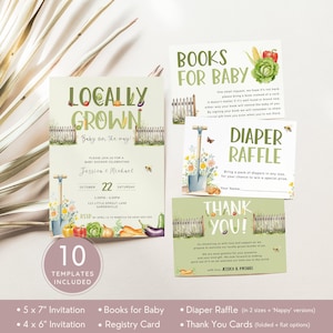 Farmers Market Baby Shower Invitation Bundle for your Locally Grown Baby Theme with vegetable. Editable Template, Printable, Download | LG02