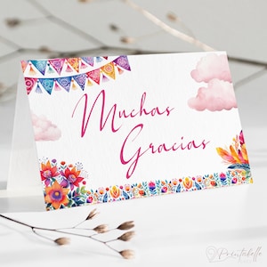 Cielito Lindo babyshower bedankkaart, Fiesta Muchas Gracias notitiekaart, tentvouw Mexicaans thema, elke gelegenheid. Bewerkbaar, afdrukbaar | CL01
