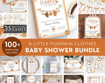 Pumpkin Baby Shower Clothes Line Bundle, Little Pumpkin Baby Shower Bundle Set, Our Little Pumpkin Theme Pack. Editable, Printable | PK01