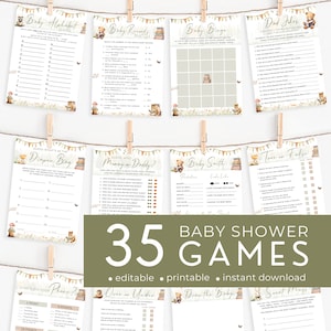 Storybook Baby Shower Games Bundle, A New Chapter Is About To Begin Activity Pack, Woodland Animals, Answer Key. Editable, Printable | SB01