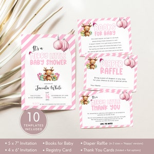 Lot de faire-part Une petite fête de naissance joyeuse, lot de décorations roses d'invitation, cartes de vœux de Noël, vacances de Noël. Modifiable, imprimable | CH05C